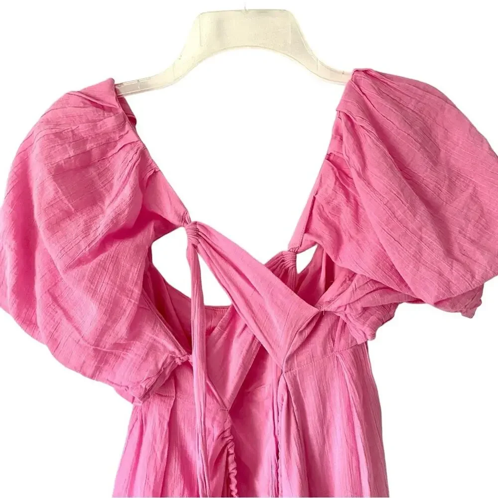 Free People Marina Pink Puff Sleeve Mini Dress size Large